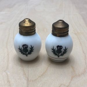 Vintage Milk Glass Salt And Pepper Shakers w/ Scottish Thistle